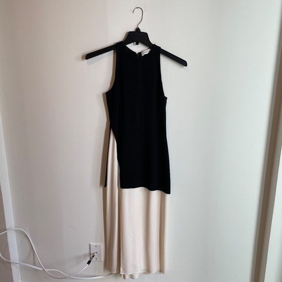 A.L.C. Sleeveless Layered Midi Dress in Black & Off White - Picture 2 of 9